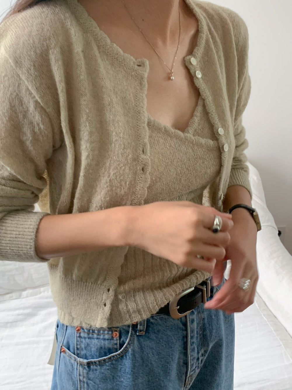 gray即納 Purey alpaca set cardigan-4col