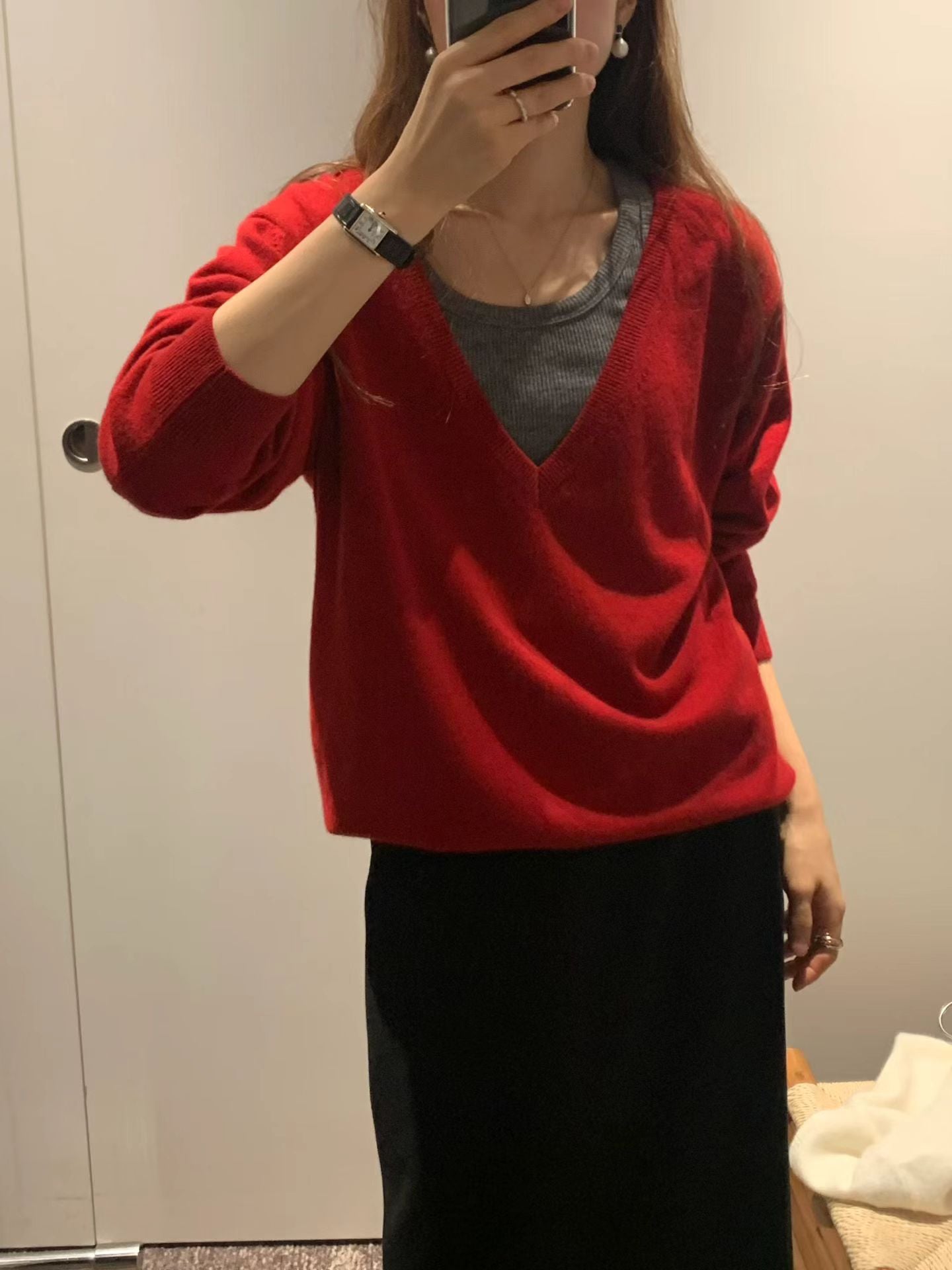 Ounce lage deep V-neck knit-3col