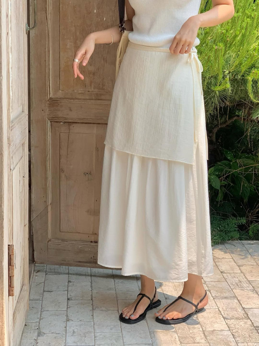 Butter rayered wrap skirt-3col