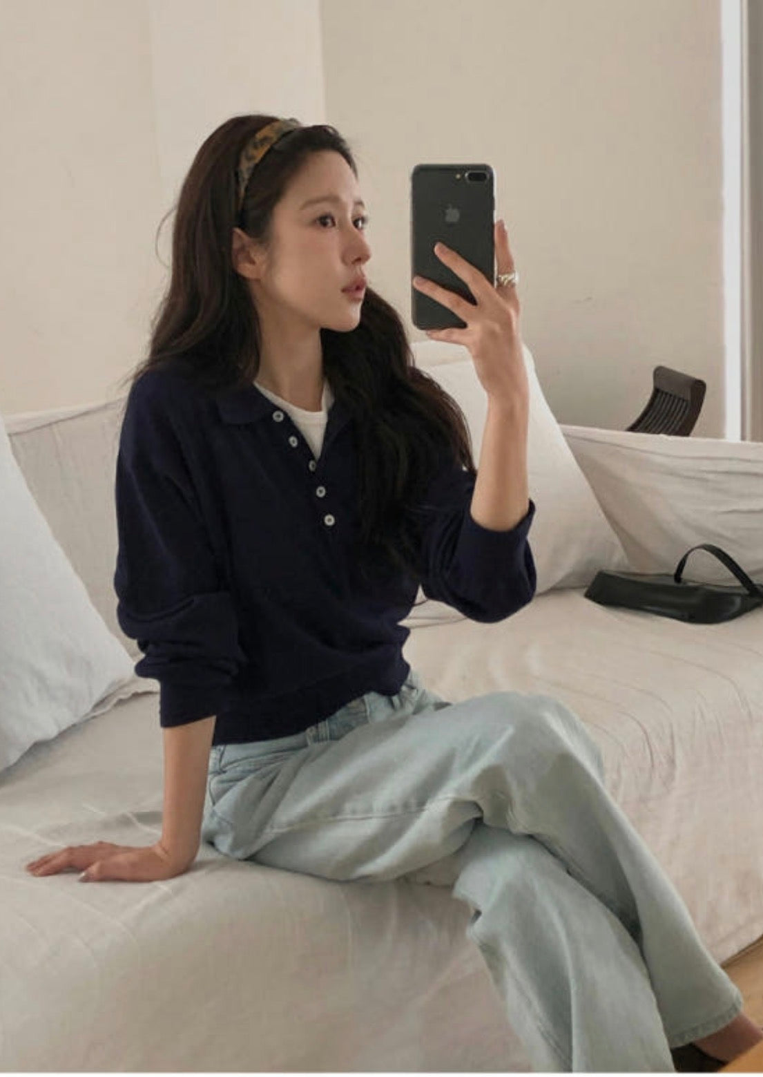 Jacquard light blue denim/ショート丈あり