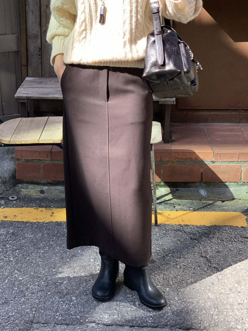 Rumi back banding wool midi skirt-2col