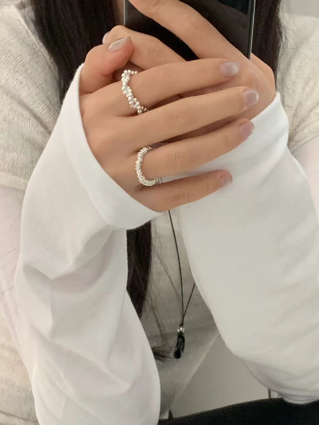 Silver ball twisted ring