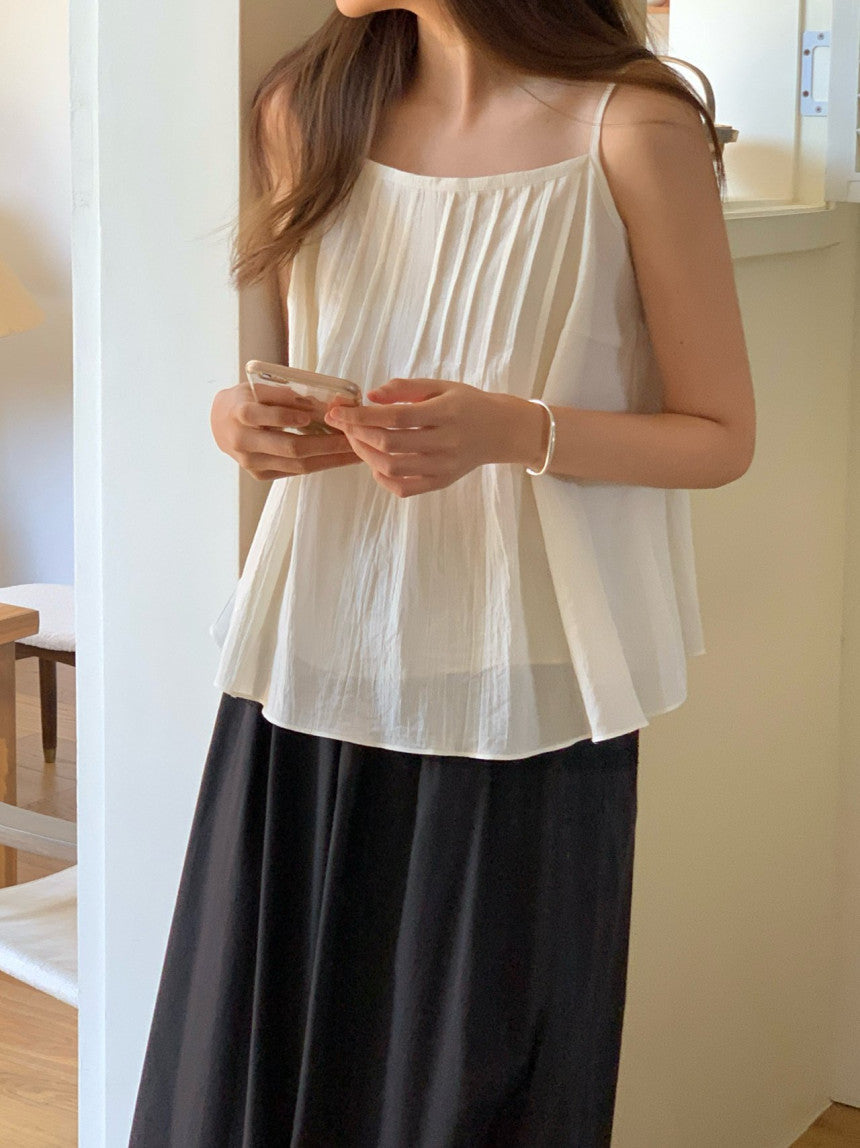 Lobe pintuck sleeveless blouse-2col