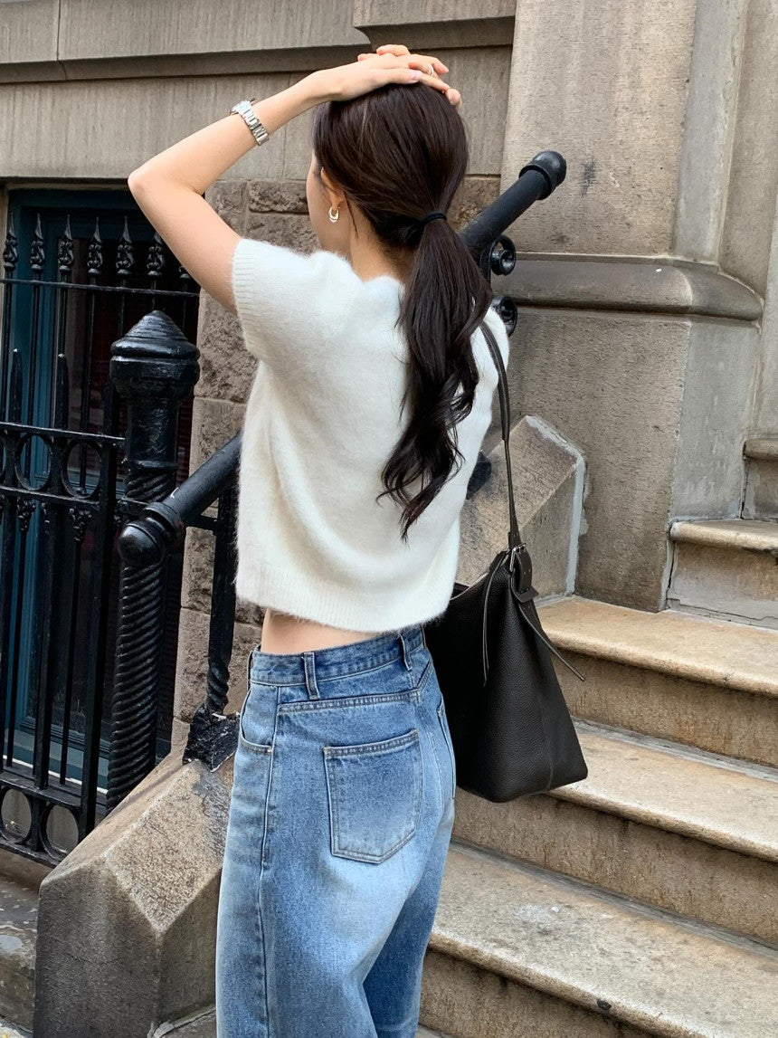 Want alpaca half cardigan-4col