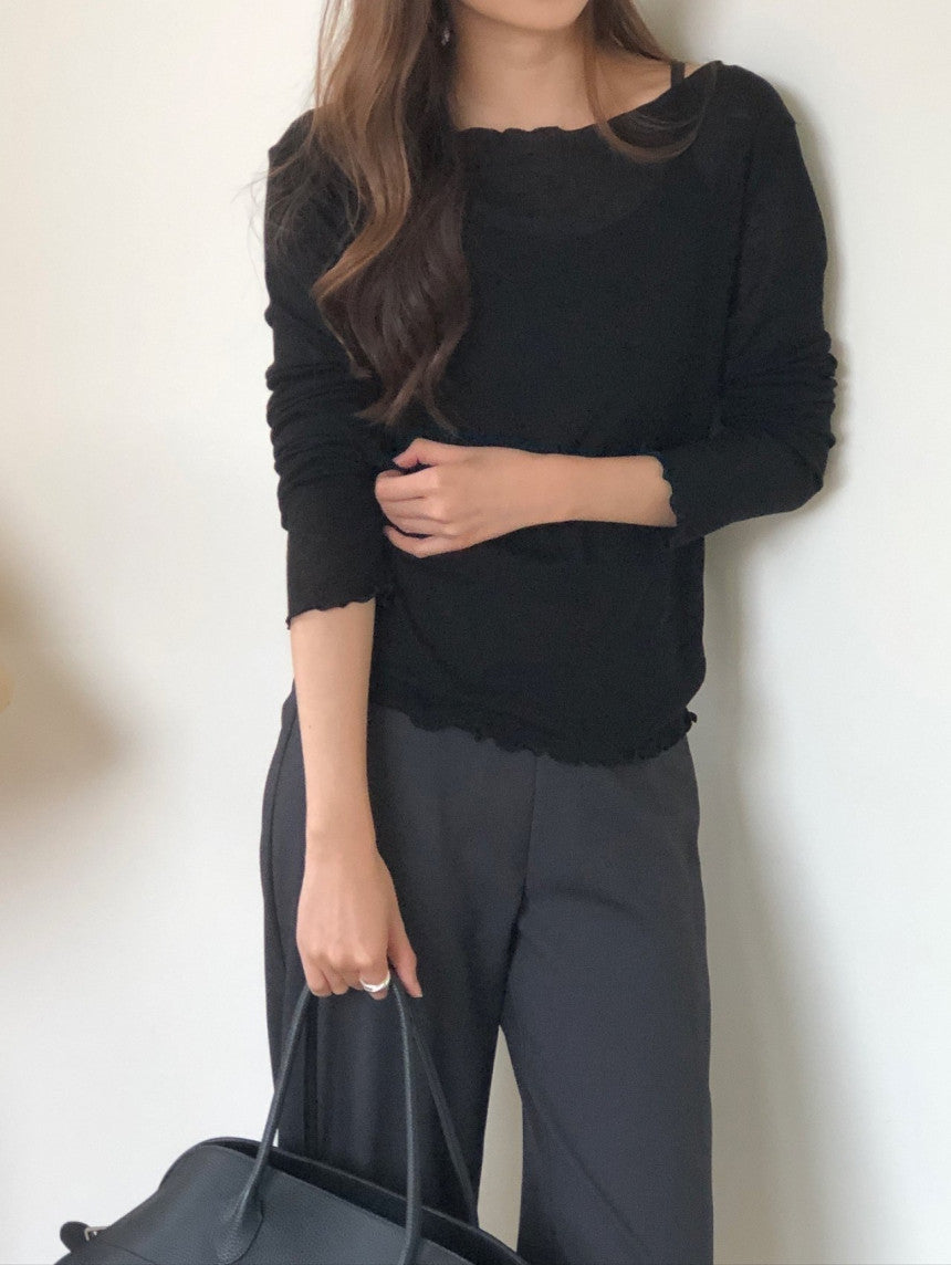 Ribbon frill tencel wool T-3col