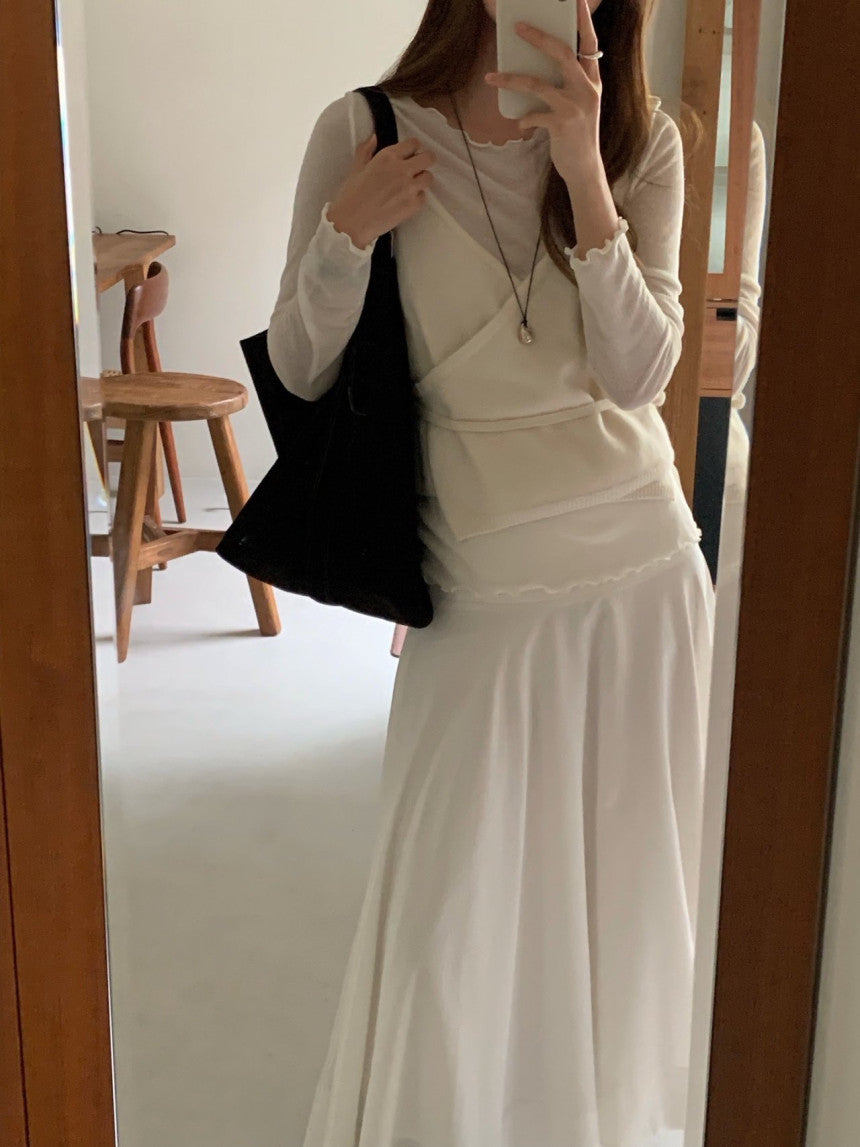 Ribbon frill tencel wool T-3col
