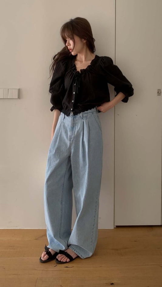 pleated denim/ショート丈あり