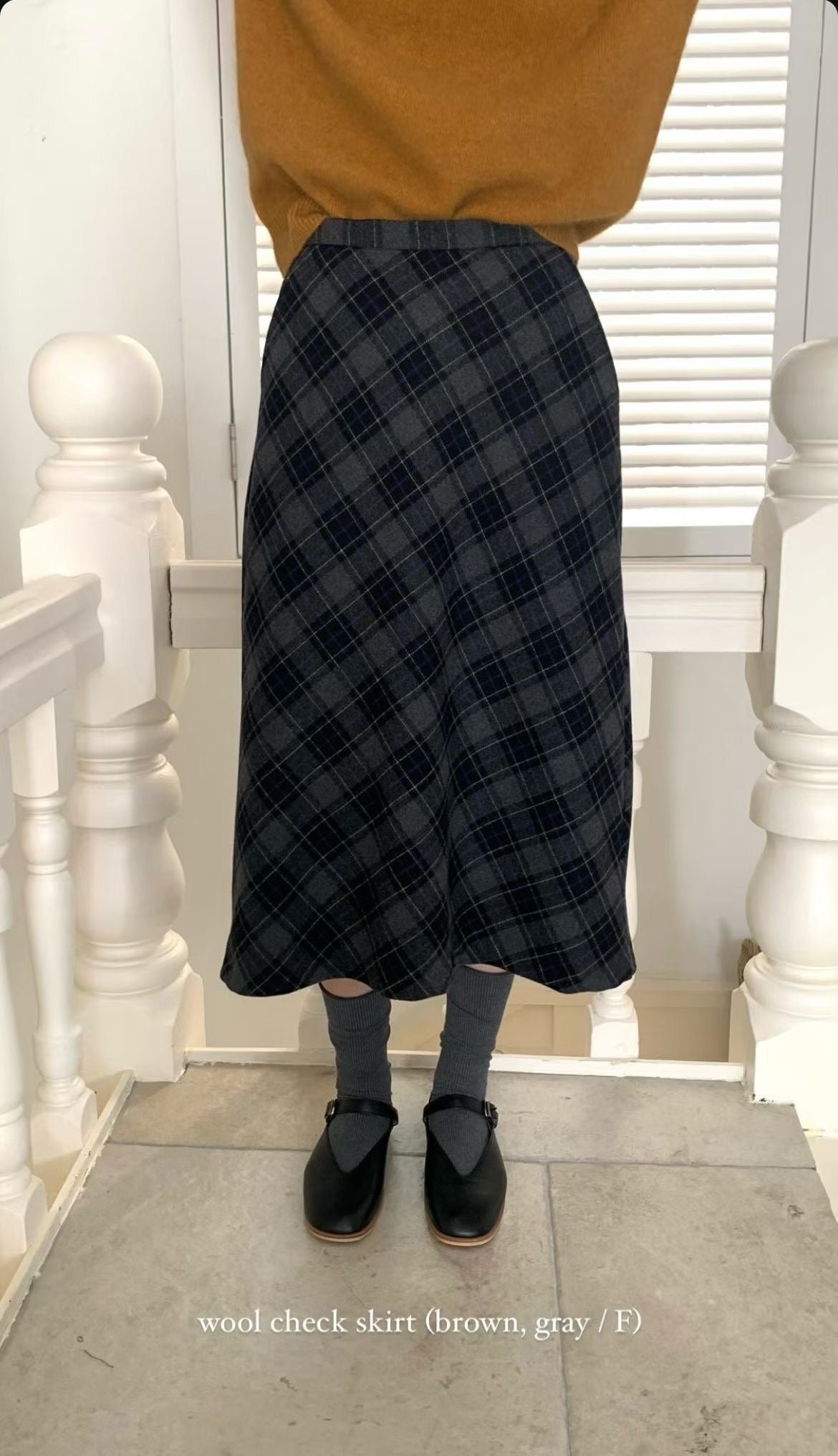 deondo wool check skirt-2col