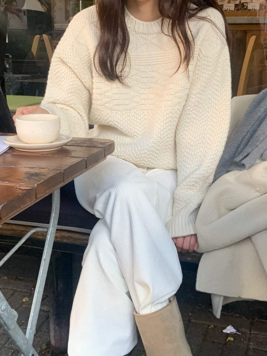 Brick wool cable knit-3col