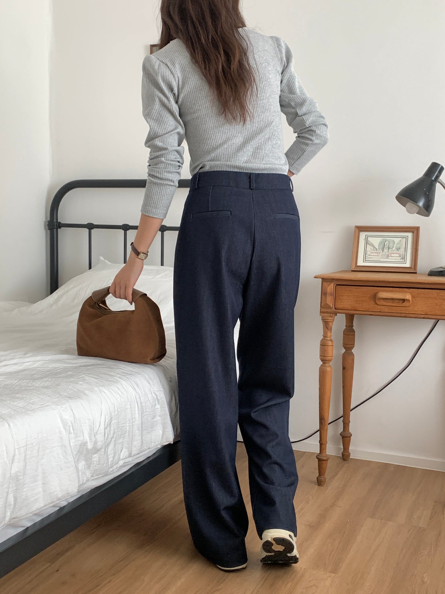 Fw denim onepintuck slacks-2col ショート丈あり