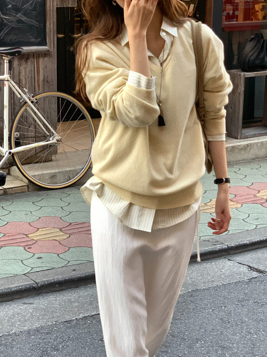 Adele wholegar cash v-neck knit-5col