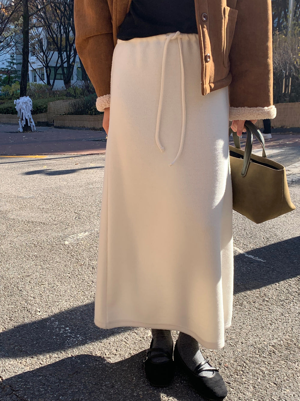 wool maxi skirt-3col