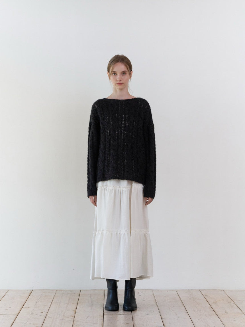 Collie alpaca cable boat neck knit-2col