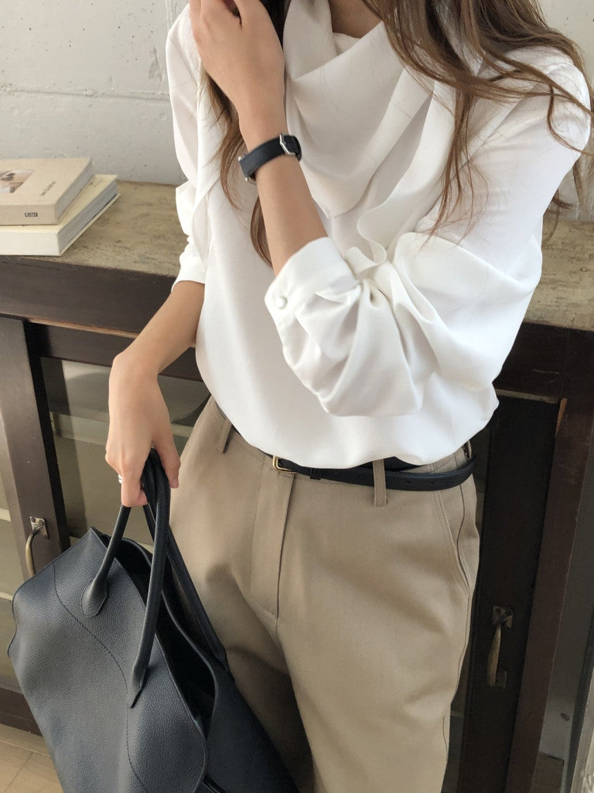 Luna brushed tencel scarf blouse-2col