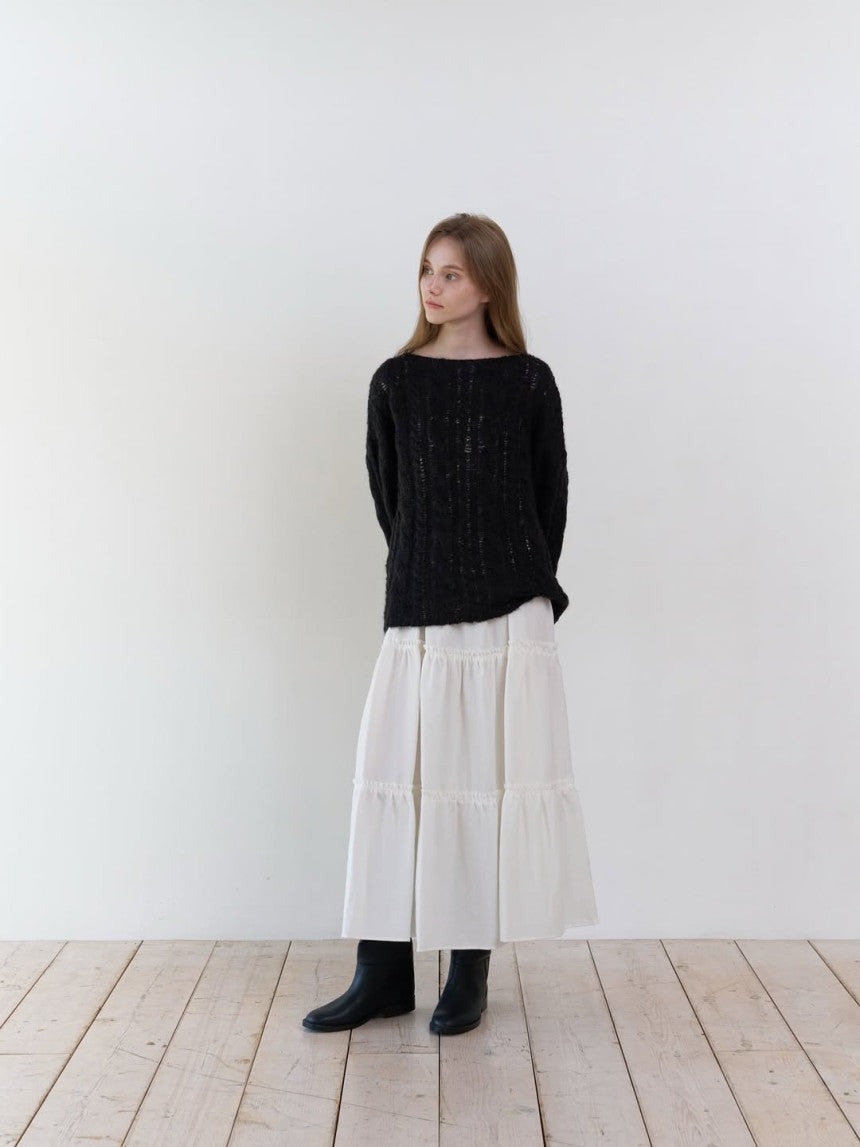 Collie alpaca cable boat neck knit-2col