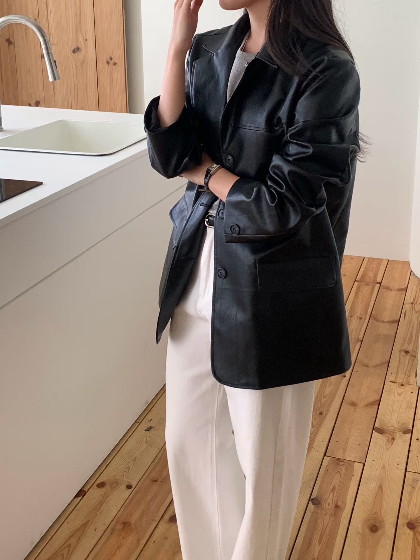 mute suede leather jacket-2col