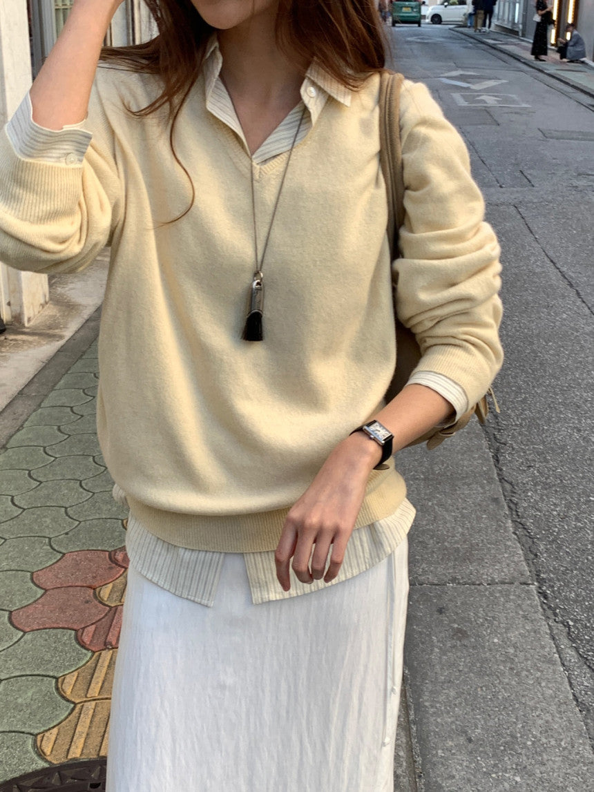 Adele wholegar cash v-neck knit-5col