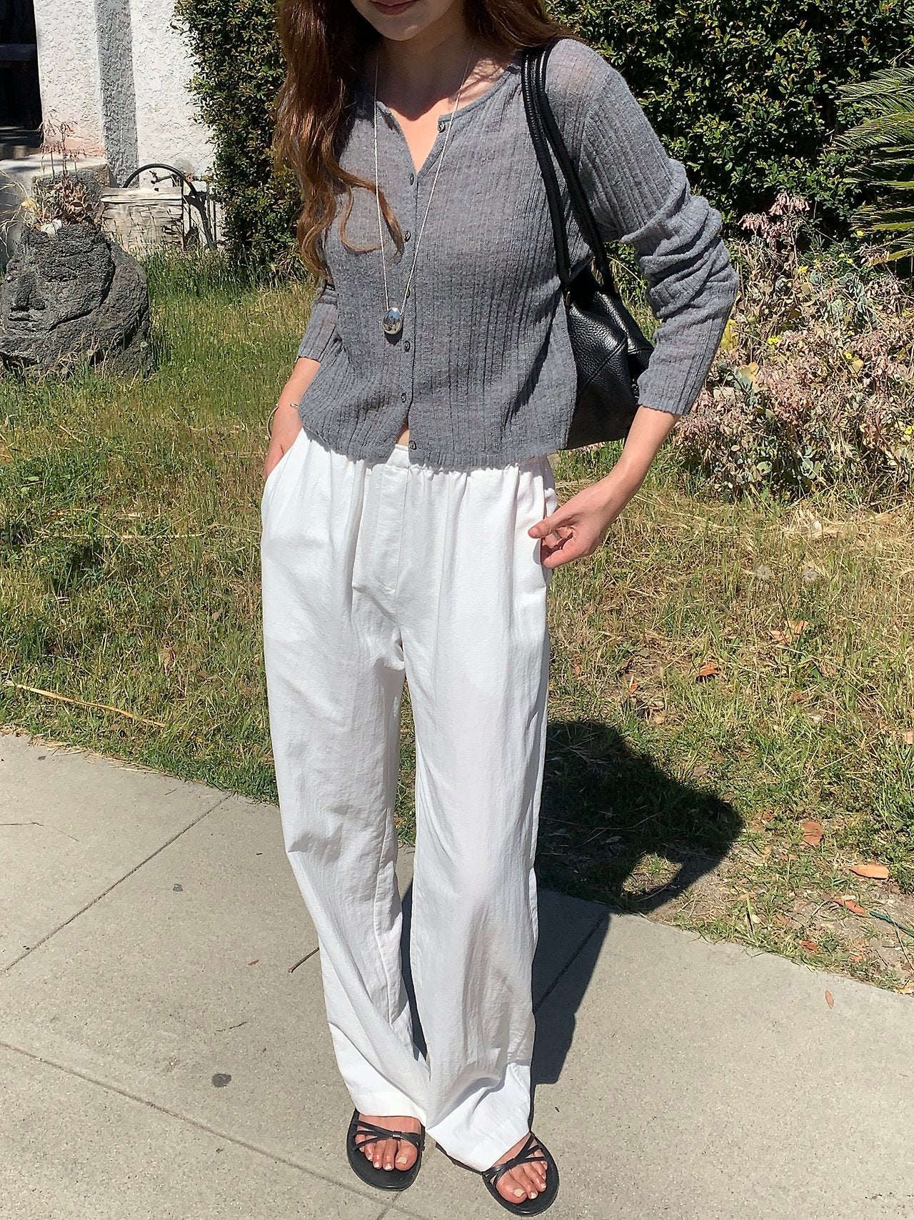 Sander semi wide banding pants-5col