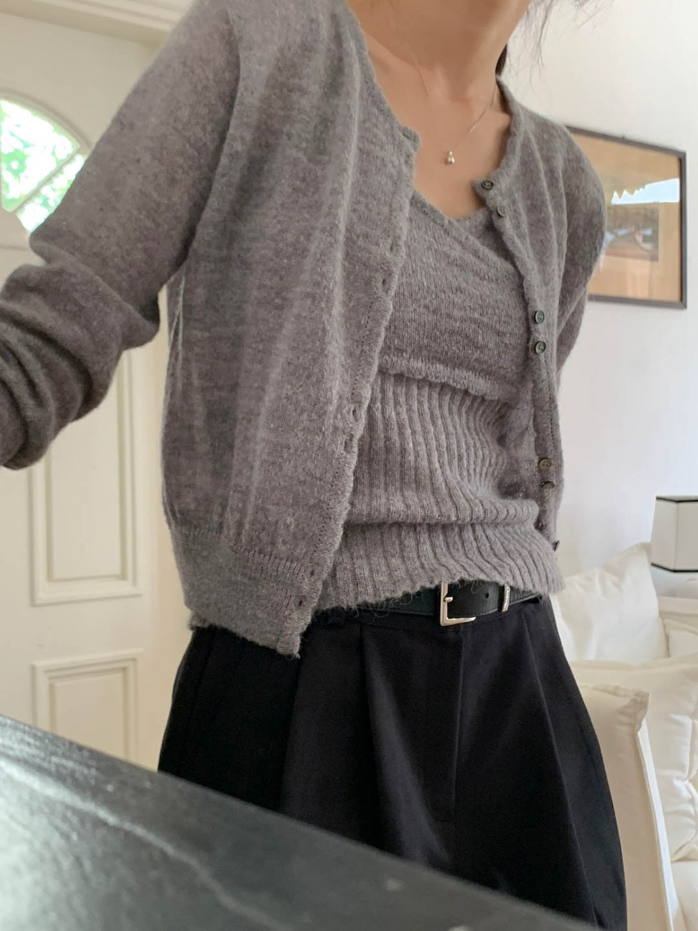 gray即納 Purey alpaca set cardigan-4col