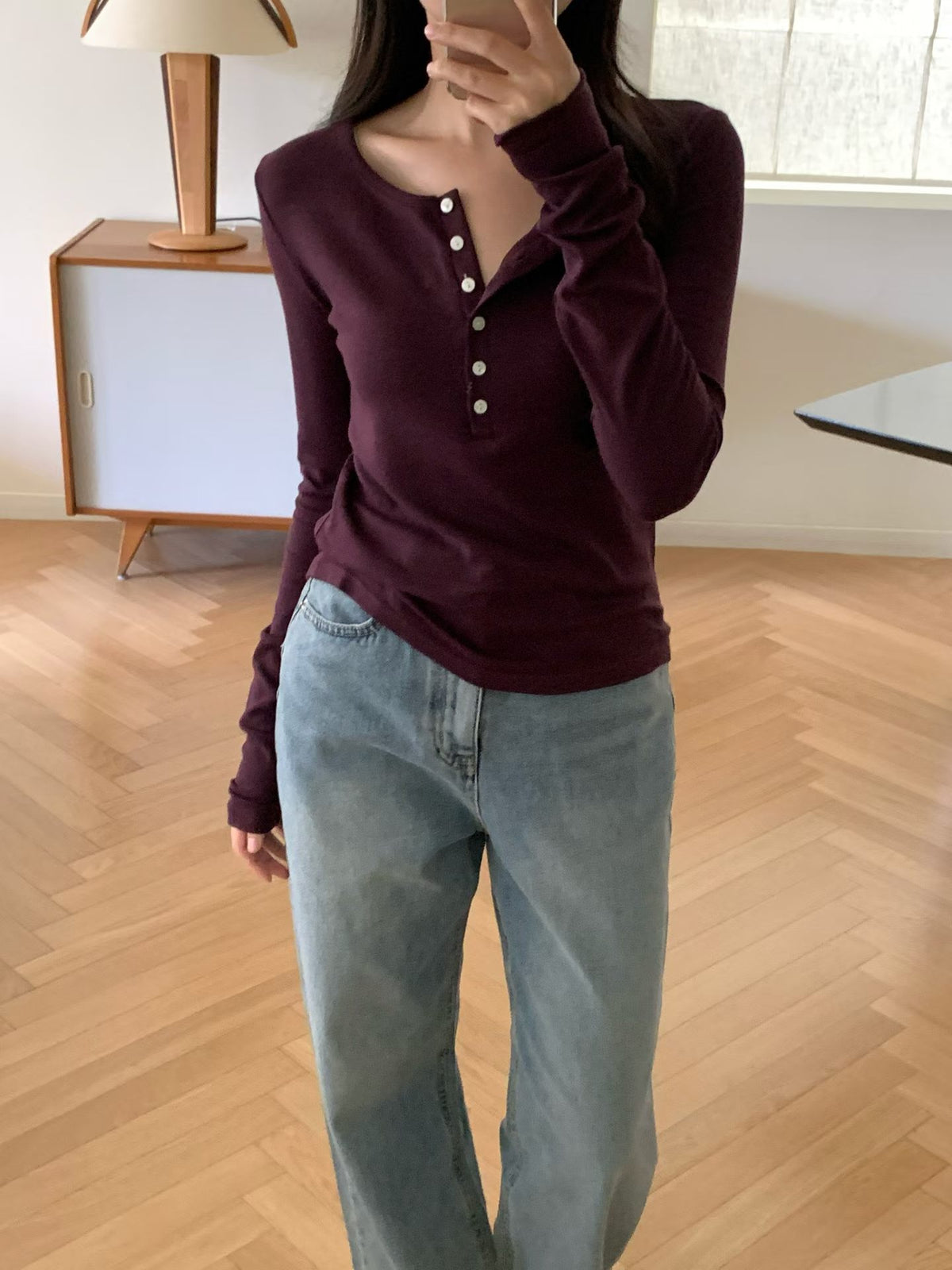 Plum long T-4col
