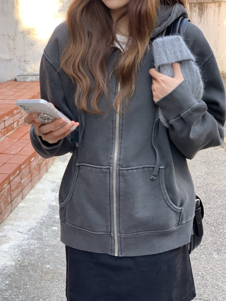 pigment fleece dying hood zip up&pants