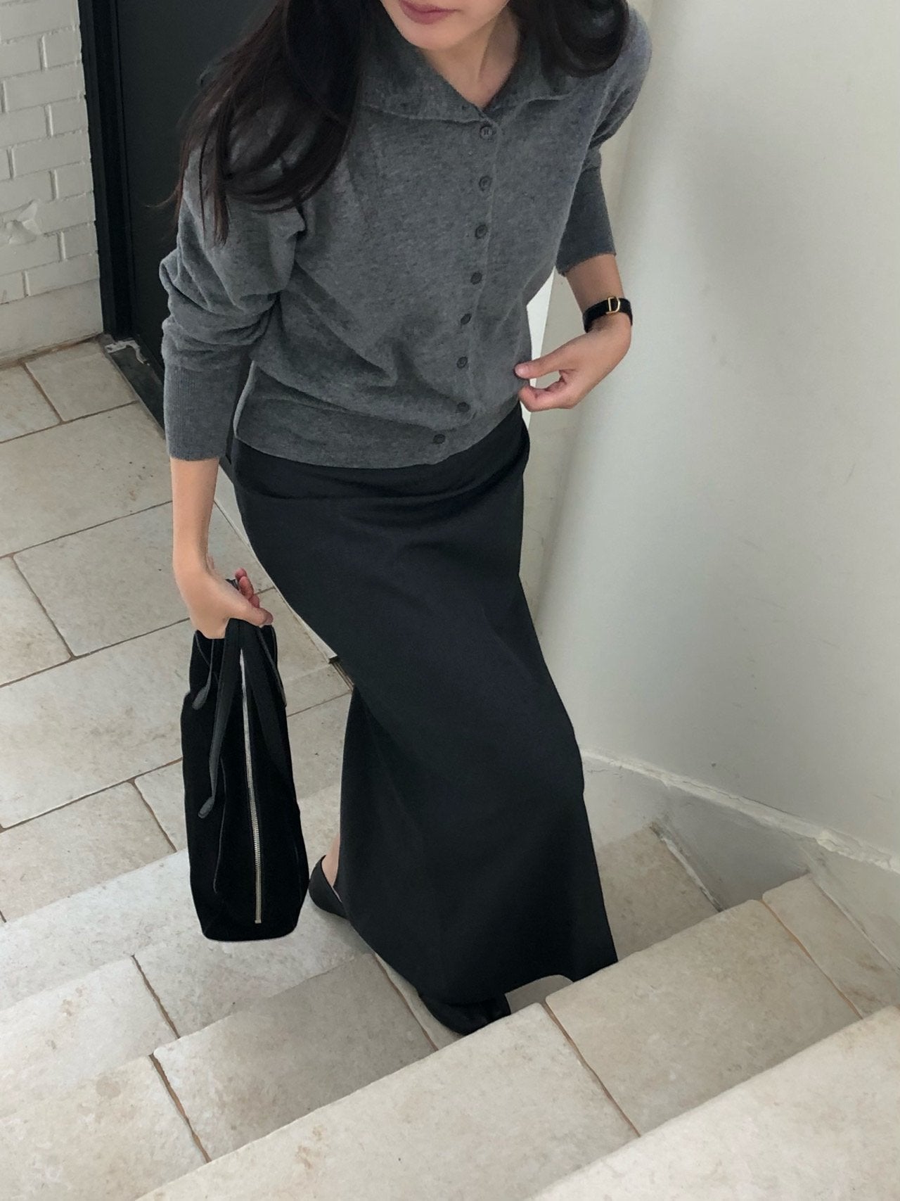 High-neck cash cardigan-3col