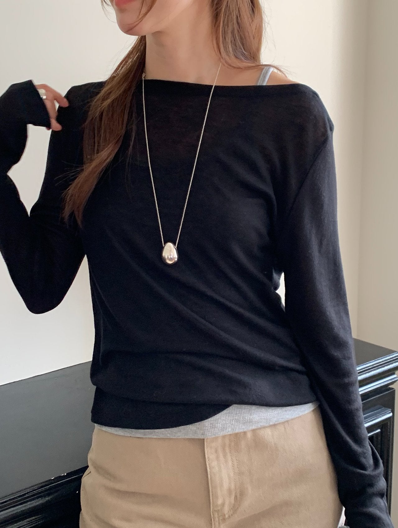 Bay wool tencel boat neck T-6col