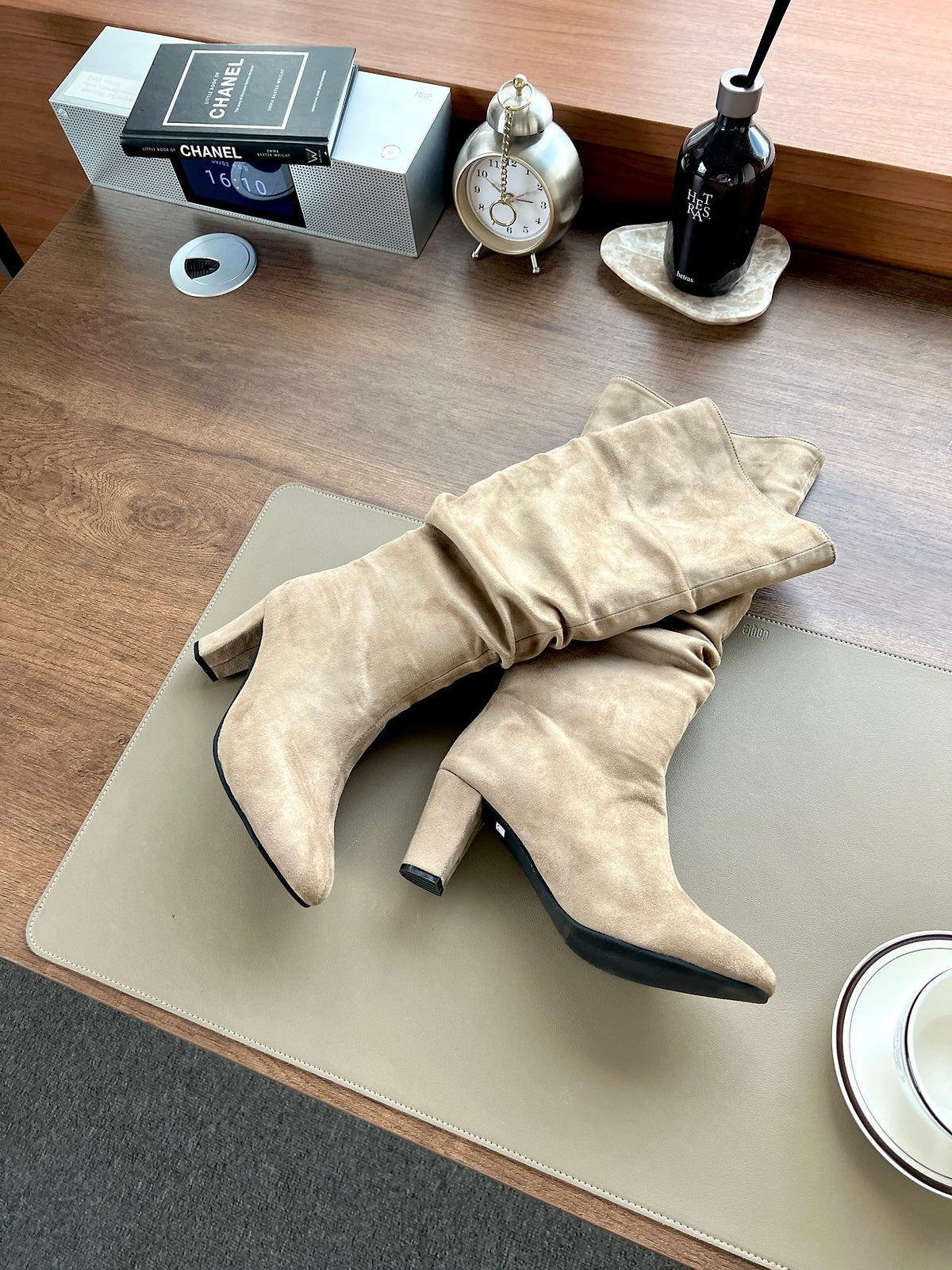 7cm Suede Wrinkle Long Boots-3col