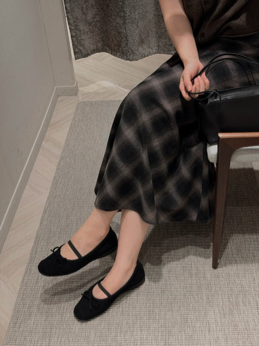 suede comfort ribbon flats-2col
