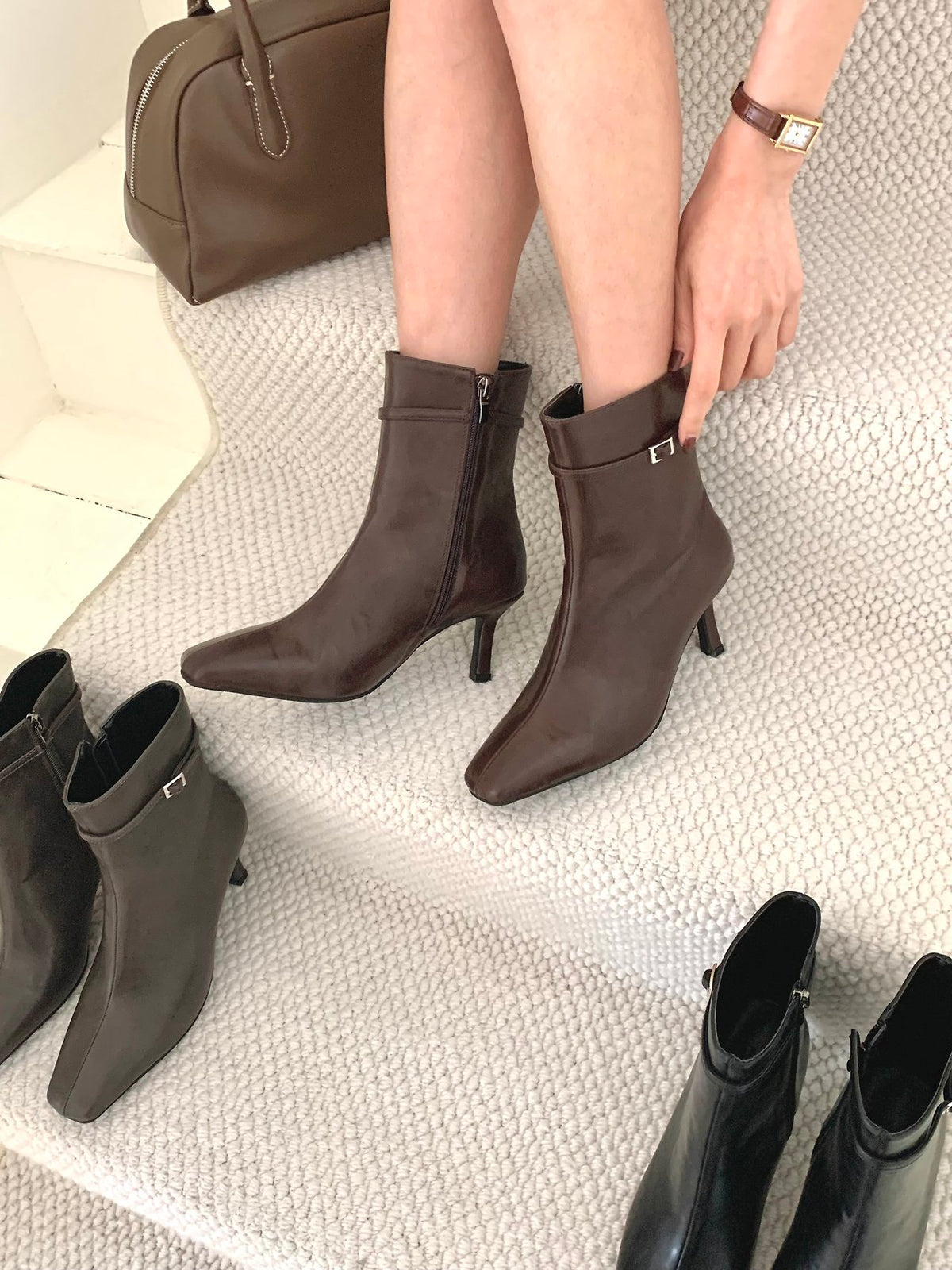 7cm Vintage Belt Ankle Boots-3col