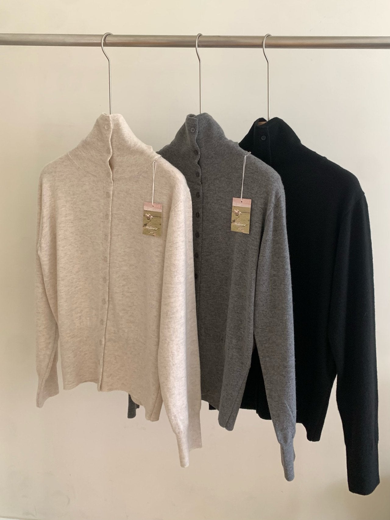High-neck cash cardigan-3col