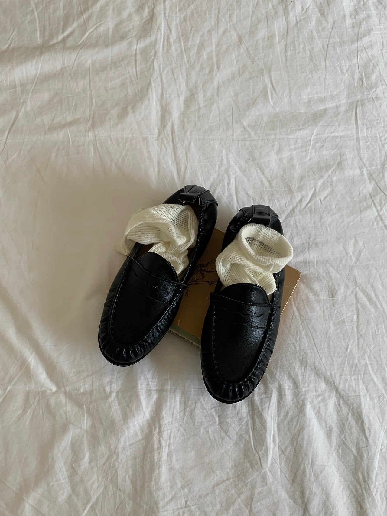 Black Shirred Classic Loafers