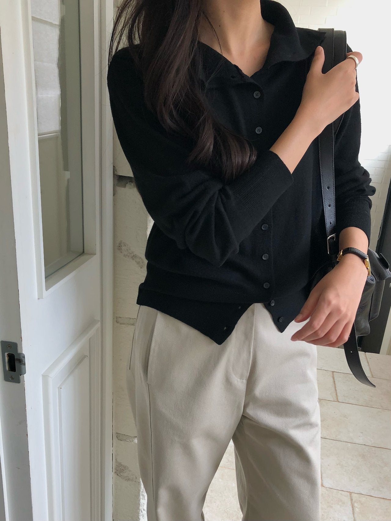 High-neck cash cardigan-3col