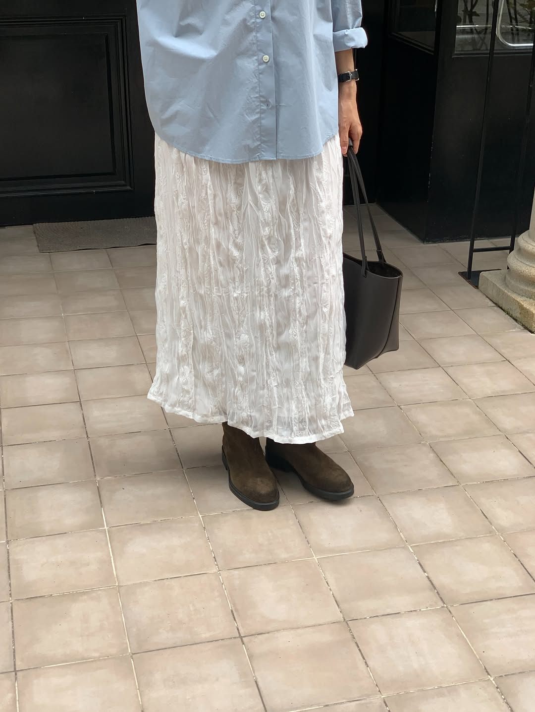 Sofia crinkle banding skirt-2col