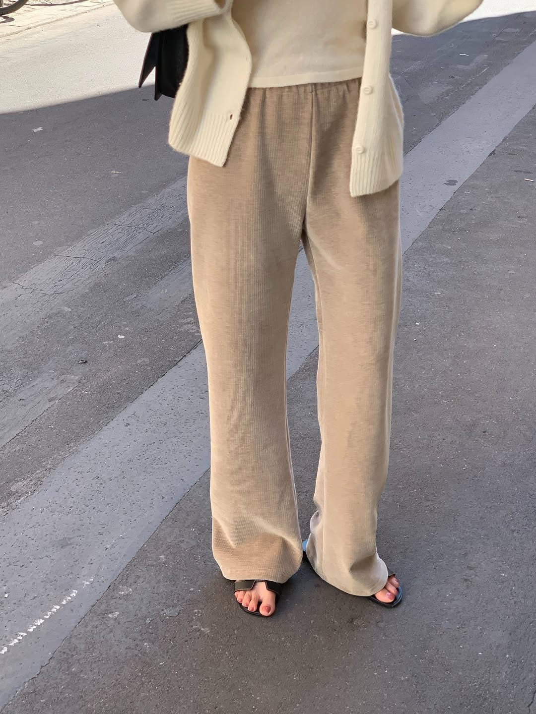 Velour corduroy banding pants-4col