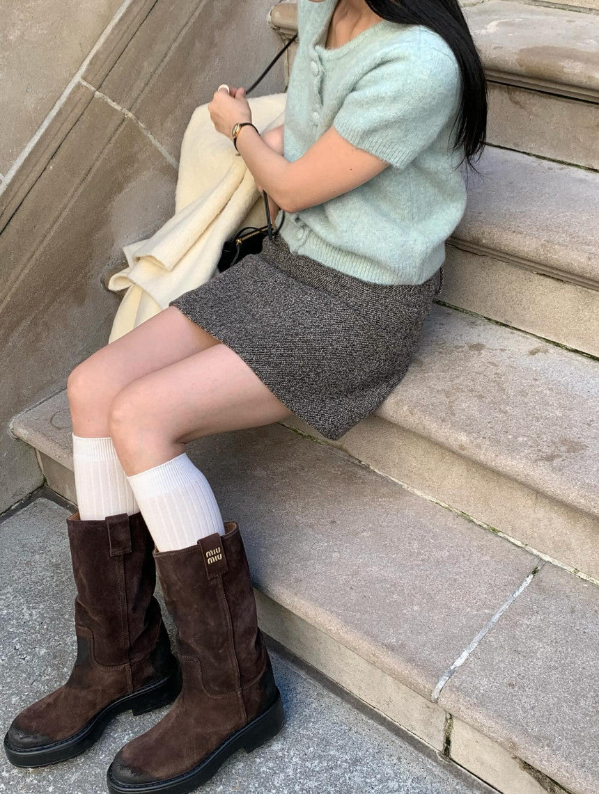 Want alpaca half cardigan-4col