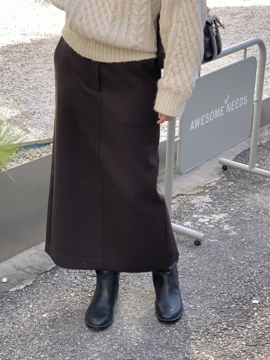 Rumi back banding wool midi skirt-2col