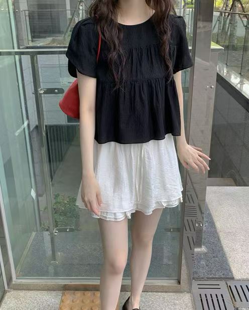 Any shirring half blouse-6col