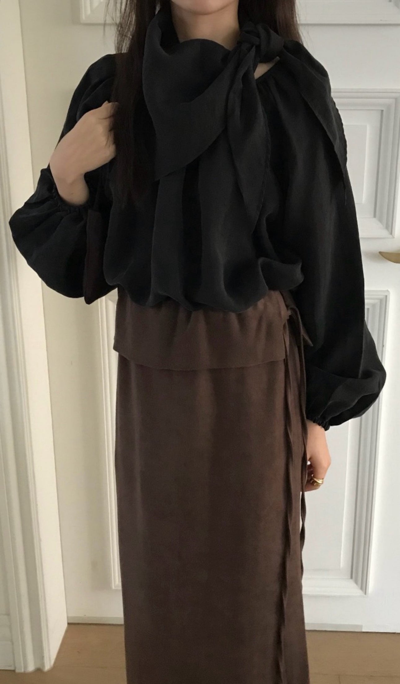 folding suede skirt-3col