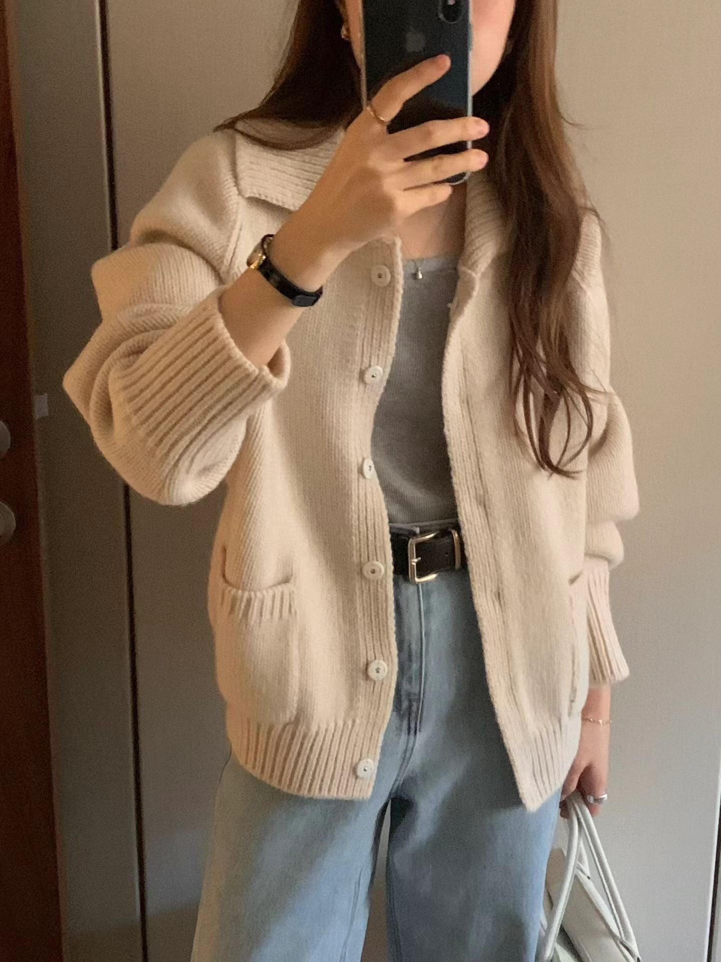 Ounce bailey collar knit cardigan-2col