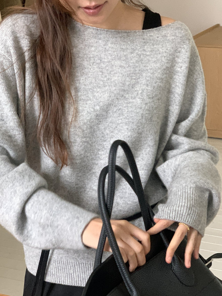 Elin cashmere wholega boat neck knit-4col