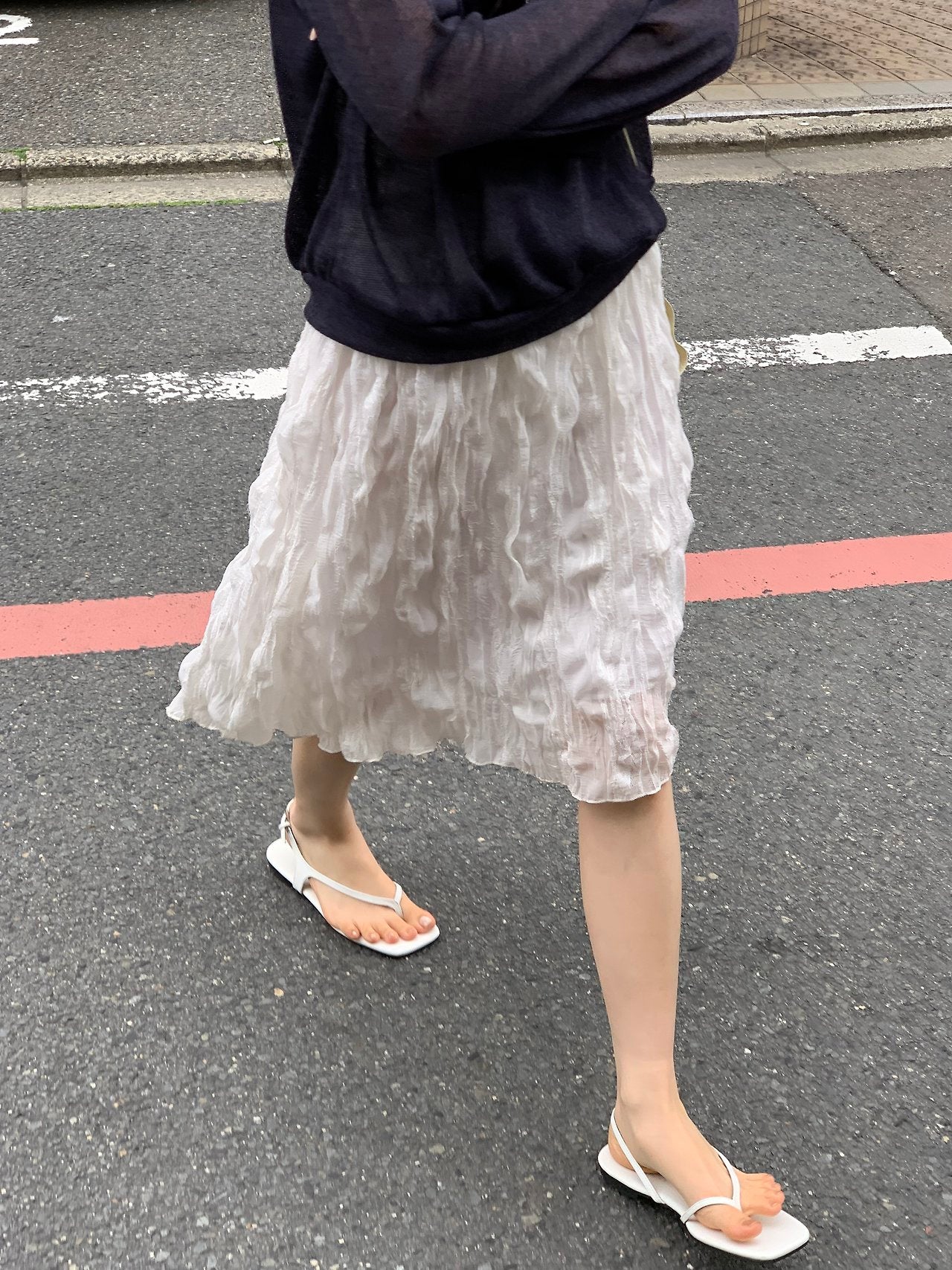 Noir texture midi banding skirt