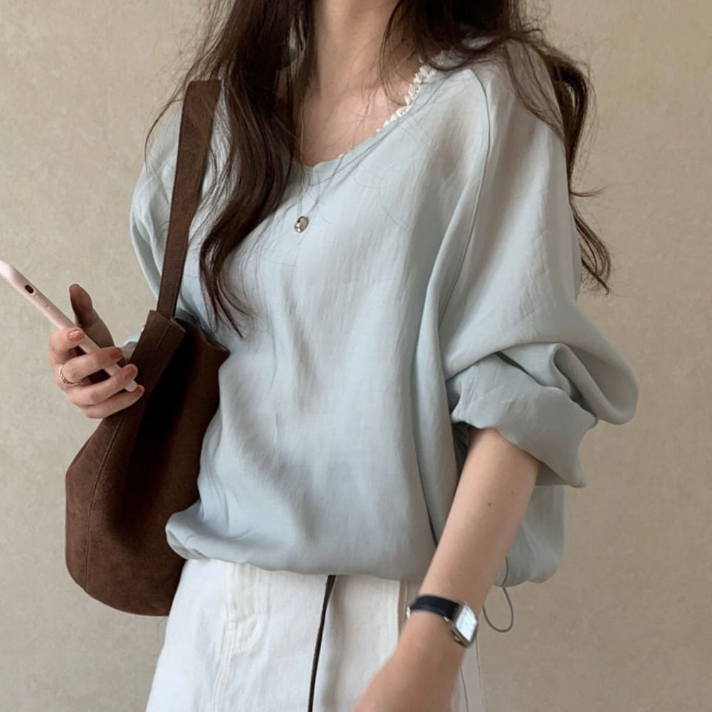 v neck tencel MTM blouse-2col