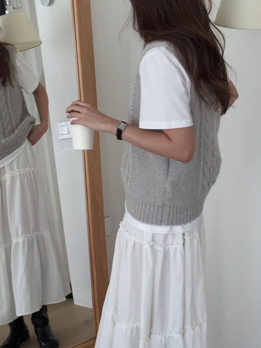 Alpaca canle v neck vest-2col