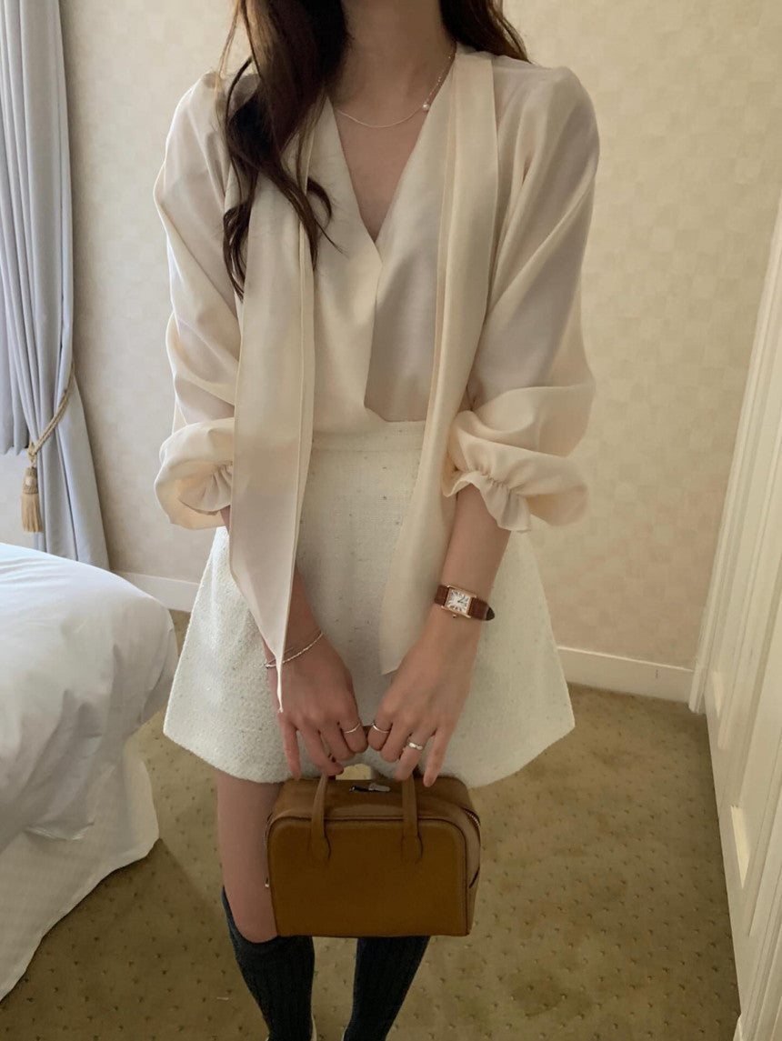 Ruter tie blouse-2col