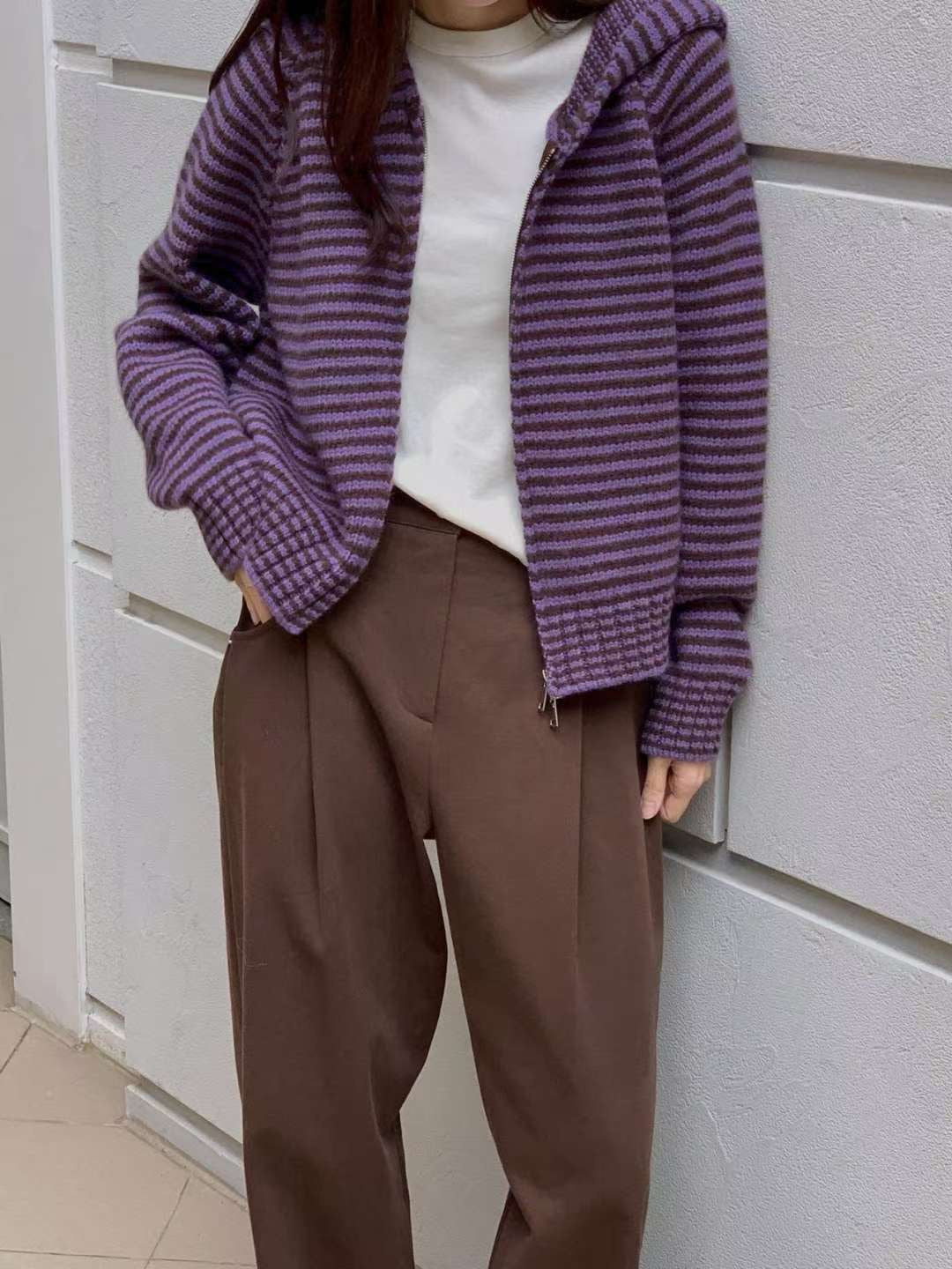 Stripe hood zip up-3col