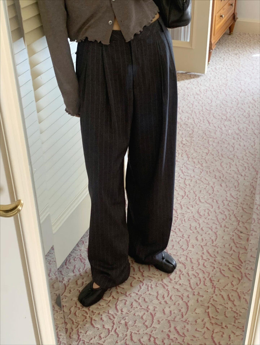 liter bound wool stripe slacks-2col