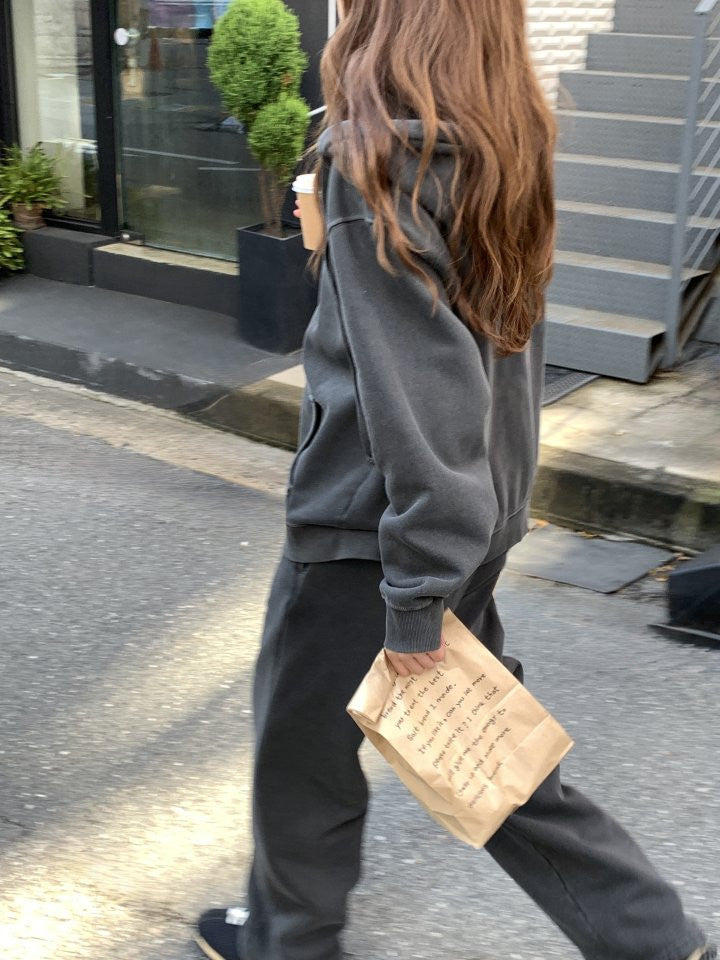 pigment fleece dying hood zip up&pants