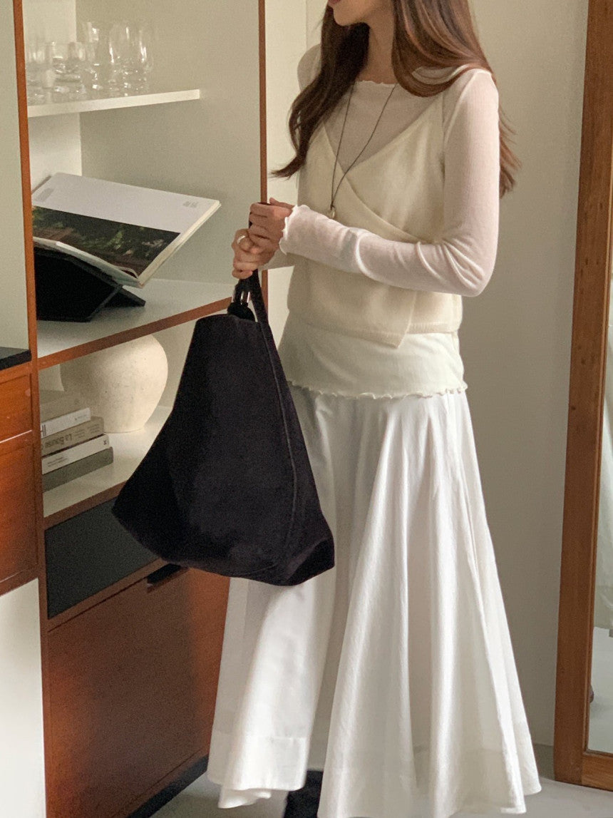 Ribbon frill tencel wool T-3col