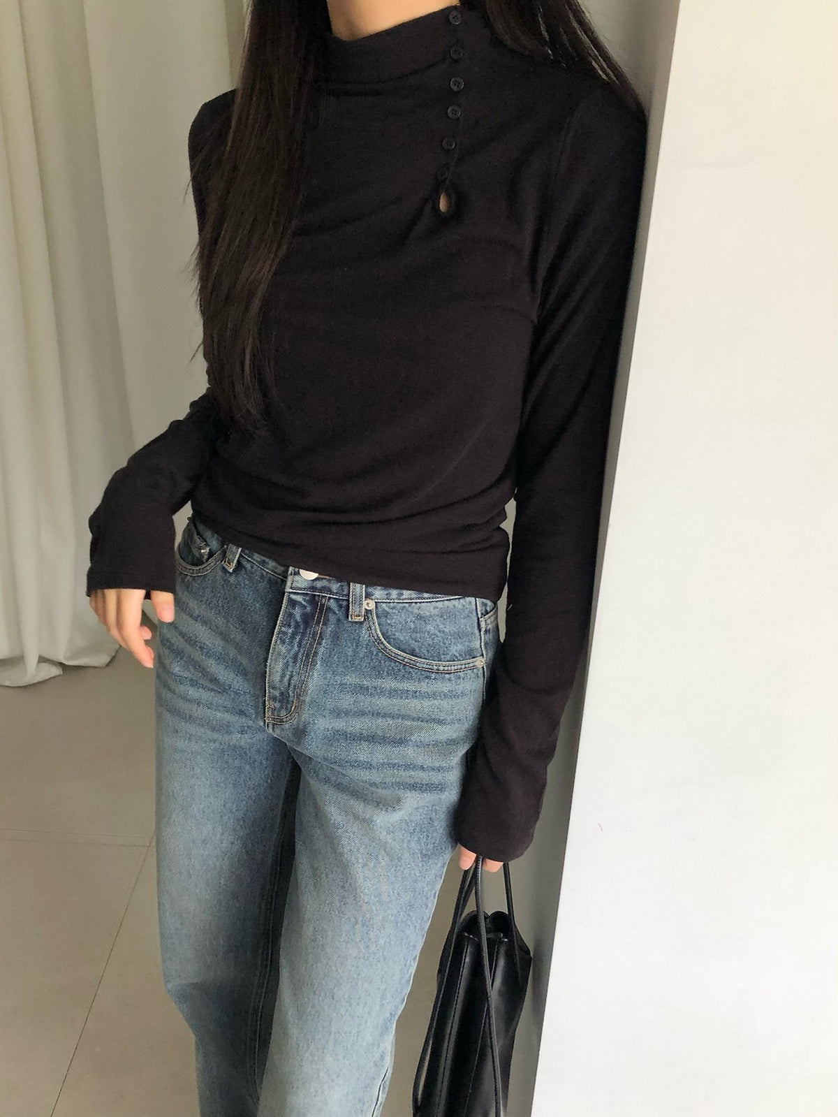 angora button 2way polo T-3col